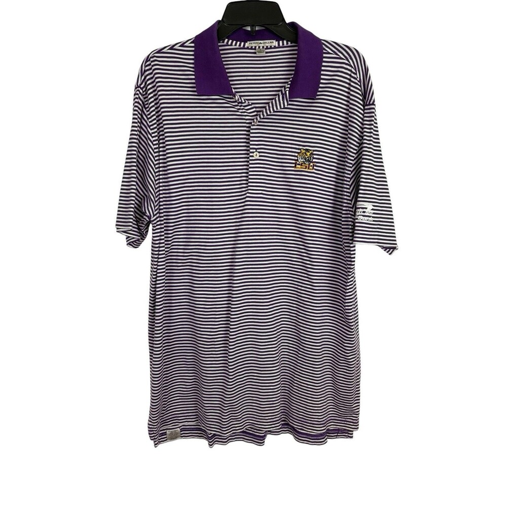 Peter Millar Mens Polo Shirt Size Large Purple LSU Tigers Capital One Bank